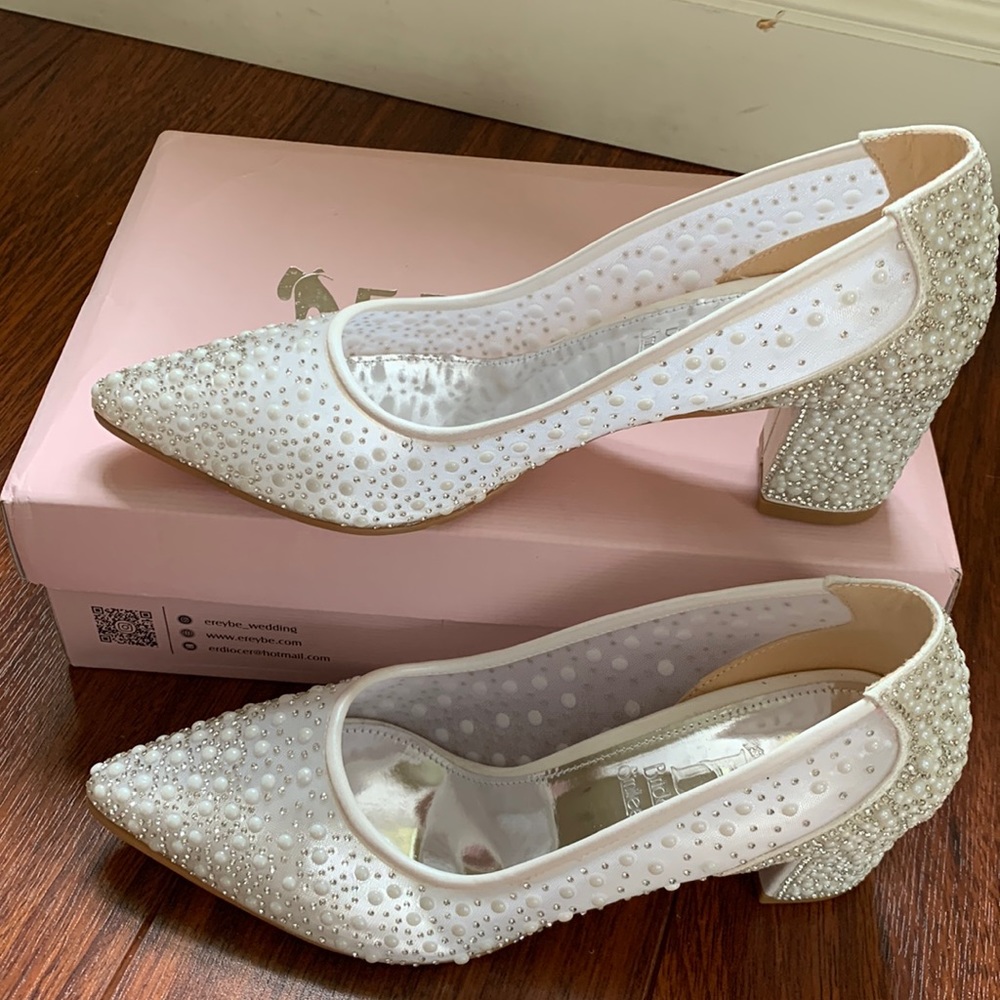 Wedding heels, pearl and rhinestones, white